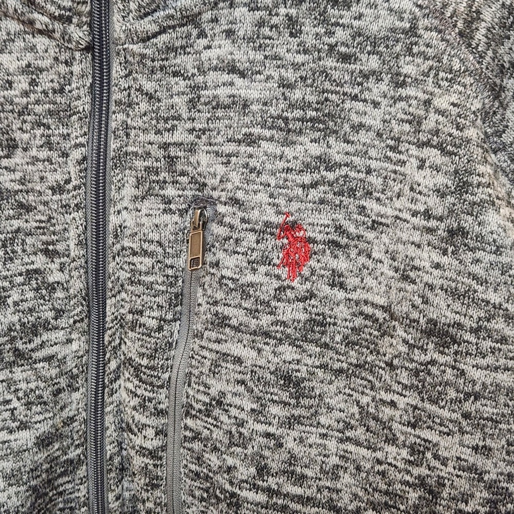 US Polo Assn Mens 4XL Grey Marl Full Zip Sweater Jacket Mock Neck Red Pony Logo - Picture 2 of 9